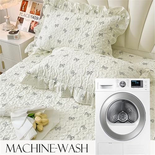 Floral Quilted Bedspread Set with Ruffles and Lace 3-Piece Cotton Bedding