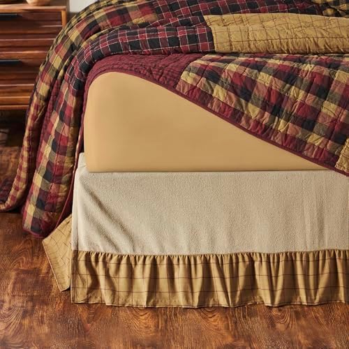 VHC Brands Connell Farmhouse Bed Skirt Burgundy Tan Twin 39x76
