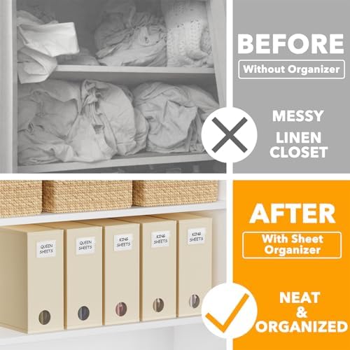 SpaceAid 5 Pack Beige Sheet Organizers for Linen Closet