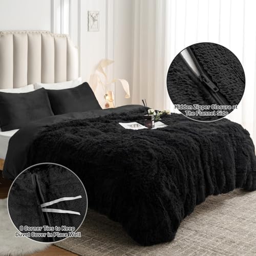 CHOSHOME Plush Shaggy Duvet Cover Set Black
