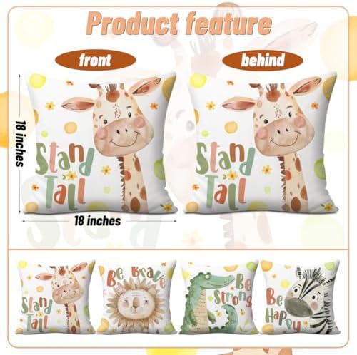 Cute Cartoon Animal Pillow Covers Set of 4 18x18