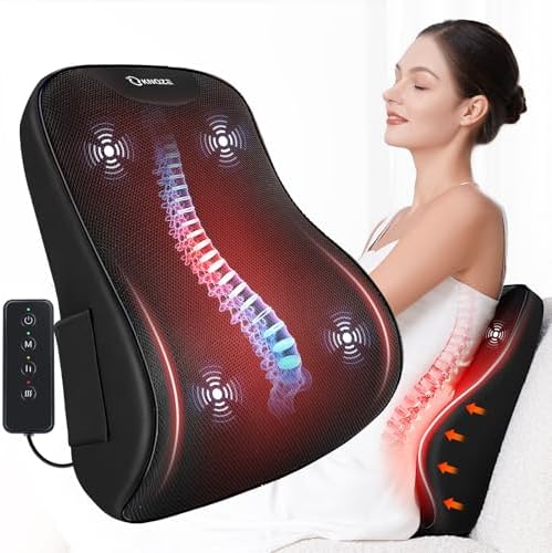 KNQZE Heated Lumbar Support Pillow with Vibration for Office Chair - Black
