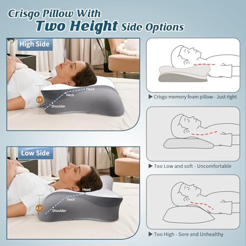 Crisgo Cervical Neck Pillow - Ergonomic Memory Foam with 2 Heights