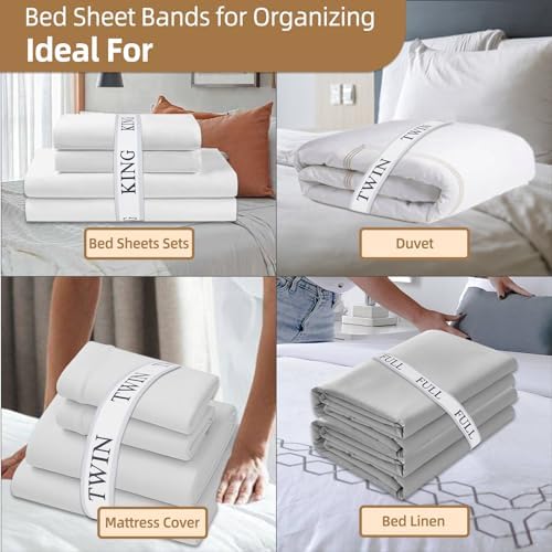 Damukoo Bed Sheet Bands - 4PCS Twin Pack for Organizing and Storage