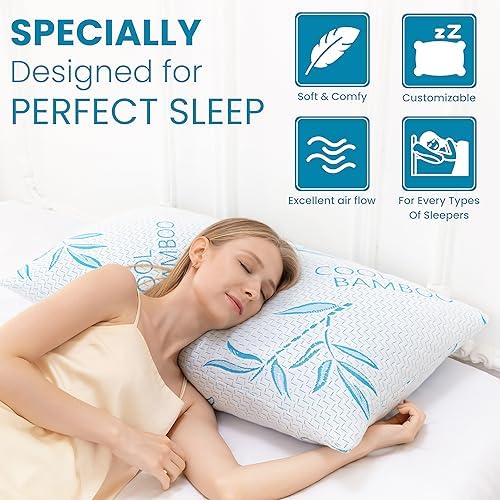 ComfySleep Queen 2 Pack Bamboo Rayon Pillows with Memory Foam 1