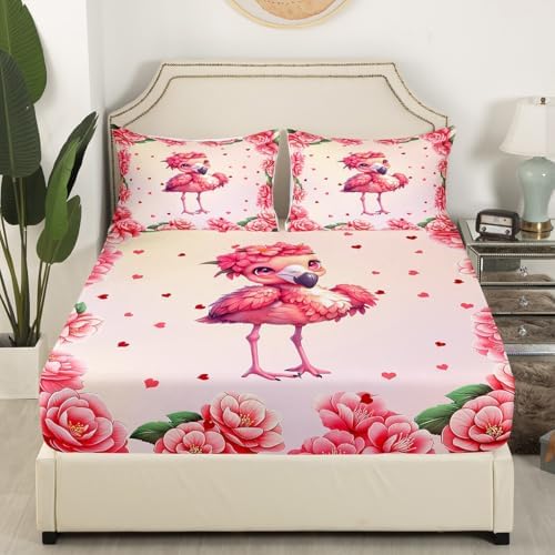 Cute Flamingo Fitted Sheet Twin Set with Pillowcase