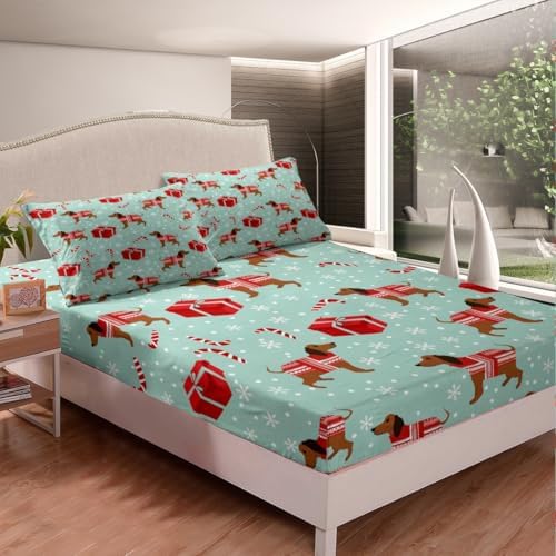 Homewish Cute Dachshund Fitted Sheet Set Twin Size