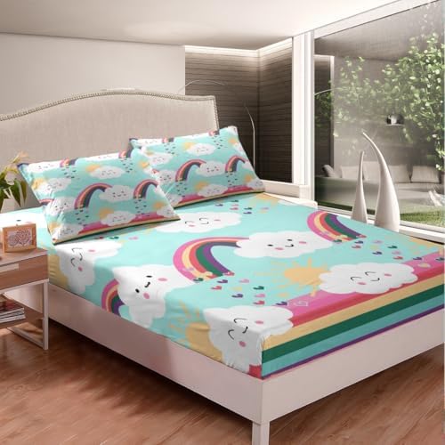 Manfei Rainbow Teal Sheet Set Twin Size