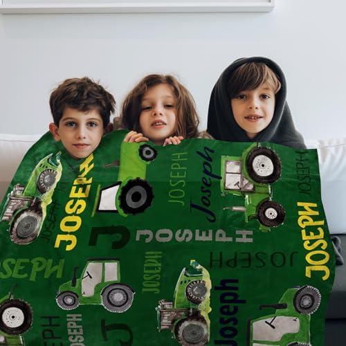 Personalized Tractor Blanket - Custom Name for Kids