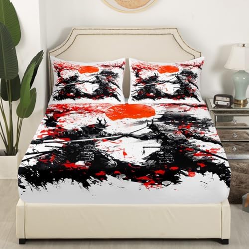 Homewish Japanese Samurai Fitted Sheet Set with Pillowcases