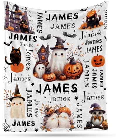 Custom Halloween Blanket with Name - Cozy Plush Throw