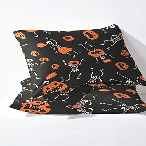 Phtbz Halloween Pillowcase Set of 2 - Reversible Pumpkin Skeleton Design