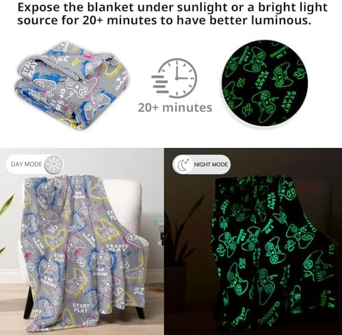 Gaming Glow in The Dark Blanket for Kids Teens