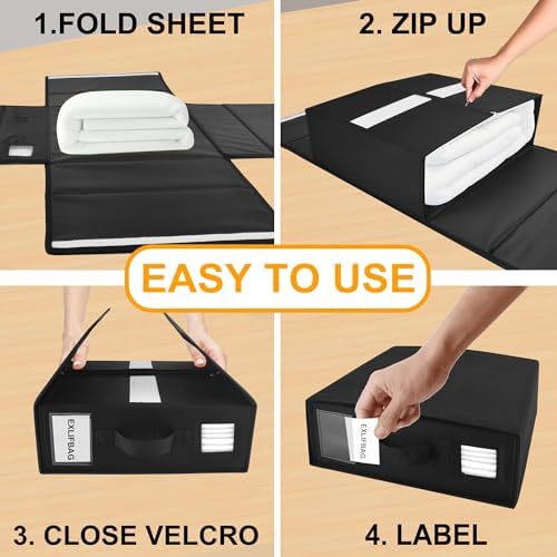 4 Pack Sheet Organizers Storage Foldable Bed Sheet Organizer with Window Black
