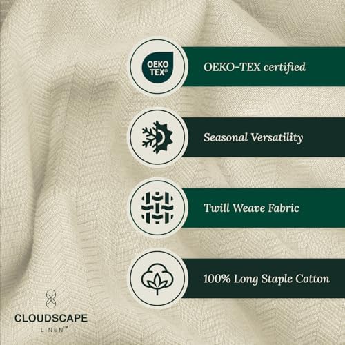CLOUDSCAPE LINEN Herringbone Cotton Twin Blanket Beige Fog 68x92