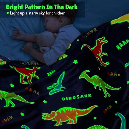 Jekeno Dinosaur Glow in the Dark Throw Blanket
