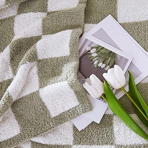 WRENSONGE Checkered Throw Blanket Sage Green Soft Cozy Fluffy 1