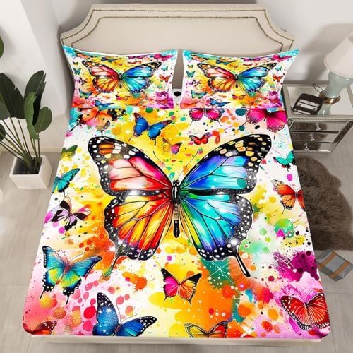 Castle Fairy Butterfly Fitted Sheet Twin Size Set
